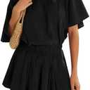 Yousify Off the Shoulder Dress Batwing Sleeve Cinched Waist Mini Dress | Short Summer Dress, Casual Ruffle Short Dress,A-Line Dress,Spring&Summer Fashion Outfits, Medium