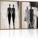 2 Pcs Framed Abstract Figure Wall Art Modern Black and White Minimalist Canvas Prints for Living Room Bedroom Bathroom Studio 16x24 Inch Ready to Hang
