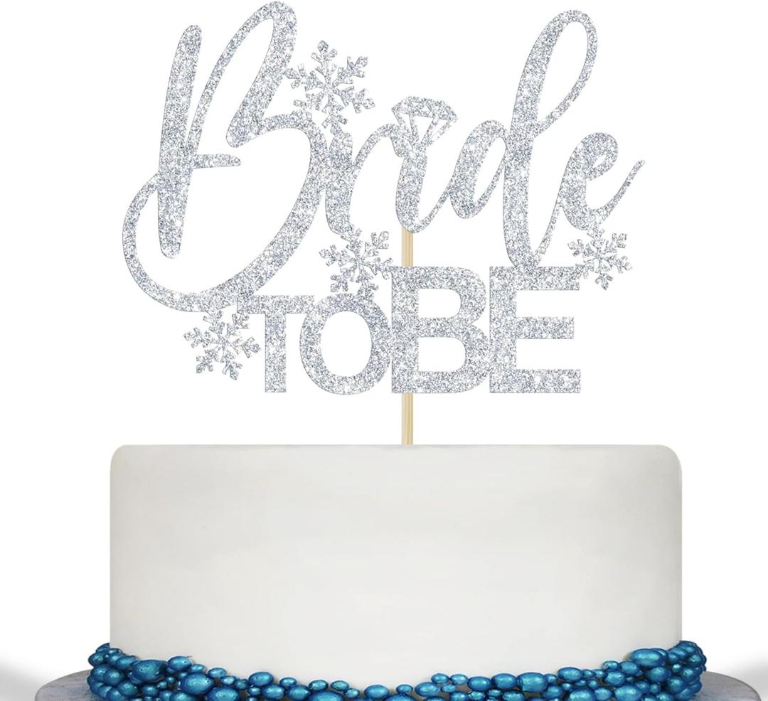 Bride to Be Cake Topper, Winter Bridal Shower Party Decor, Snowflake Themed Wedding Bachelorette Party Decorations, Silver Glitter