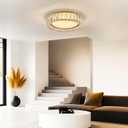 Dimmable Crystal Flush Mount Ceiling Light,LED5CCT 2700K-6000K,Gold,36W,15″ | Modern Close To Ceiling Light Fixture,Round Ceiling Light,for Kitchen Ceiling Lighting,Bedroom, Laundry Room,Hallway,Bathroom