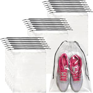 50 Pcs Shoe Bags for Travel,Large Transparent Travel Shoe Bags for Packing,Clear Plastic Drawstring Bags Shoe Dust Bags,Portable Shoes Organizers Pouch with Rope for Men and Women