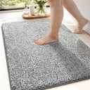 ISEAU Bathroom Rugs 24x17, Super Absorbent Microfiber Bath Mat, Non-Slip Shower Rug with TPR Backing, Thick Plush Machine Washable Bathtub Carpet for Bathrooms Decor, Light Grey/White