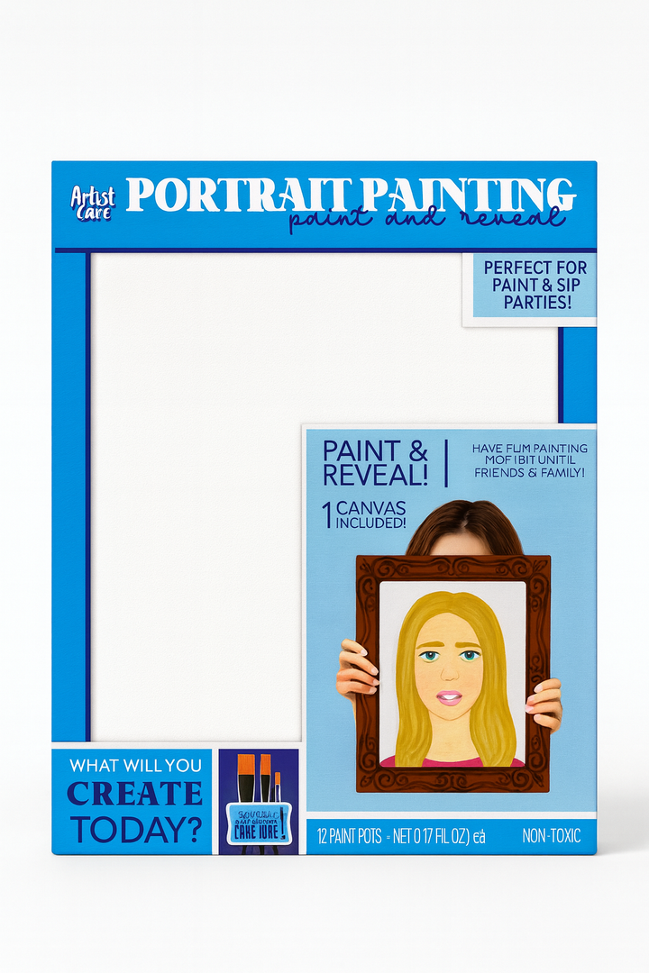 Portrait Painting Kit - Set of 2 "Paint & Reveal" Canvas Kits with 12 Paint Pots & Brush – Perfect for Paint & Sip Parties, Ages 4+