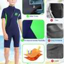 Kids Wetsuit, 2mm Girls Boys Shorty Wetsuits, Thermal Neoprene Swimsuit Warm Sun Protection Front Zip Ultra Stretch Diving Suit Child's Wetsuit for Watersport,  Green, 6