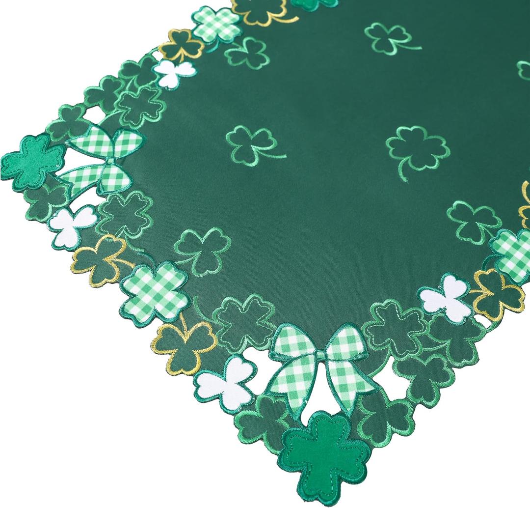 Chlophy St Patricks Day Table Runner 72 inch Embroidered Clover Shamrock St Patricks Day Table Runner Green Cutwork St Patricks Table Runner Spring Kitchen Dining Table Decoration