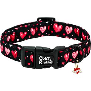 Dog Collars, Valentine's Red Heart Print Pet Collar Black Durable Adjustable Plastic Pendant Dog Collar for Medium Dogs (Medium (Pack of 1))