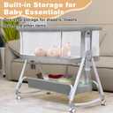 Baby Bassinet,3 in 1 Bedside Bassinet for Baby with Hanging Toys,Foldable Baby Bassinets Bedside Sleeper,4-Sided Mesh Bedside Crib with Wheels and Storage Basket,6 Height Adjustable (Light Grey)