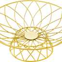 Large Metal Wire Fruit Bowl, Round Mesh Fruit Basket for Kitchen Countertop, Modern Decorative Bread Vegetable Storage Holder Organizer(Gold)