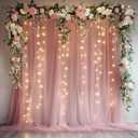 Tulle Backdrop Curtain with Lights String 10FT X 8FT Dusty Rose Sheer Tulle Backdrop Curtains for Wedding Birthday Party Reception Photo Booth Background Decorations (2 Panels 5x8FT)