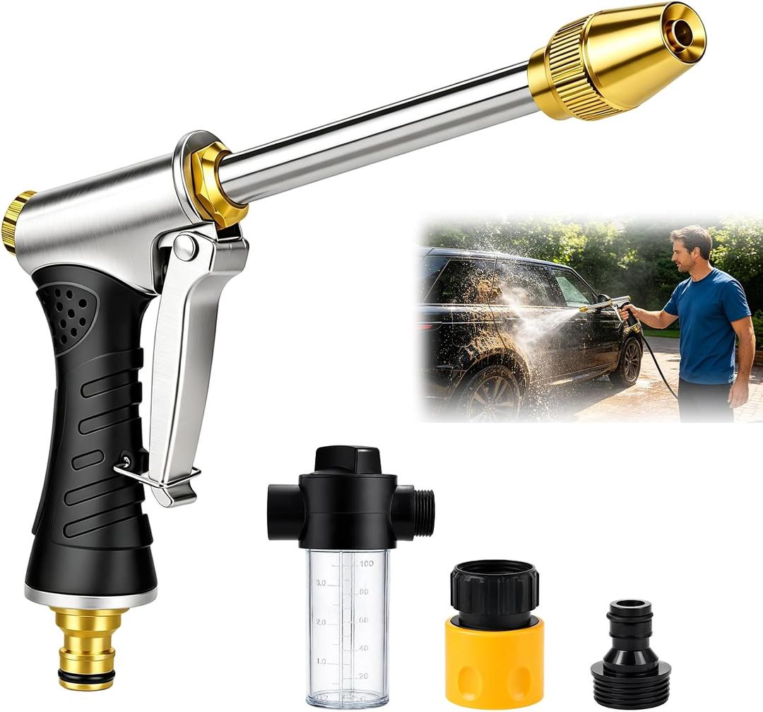 High Pressure Water Gun, Home High Pressure Car, Effortless Cleaning, 3 Adjustable Spray Modes, Heavy-Duty Metal, Ideal for Car Washing, Watering Plants & Vegetables