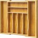 Bamboo Kitchen Drawer Organizer, Expandable Cutlery Tray Utensil Organizer with Grooved Silverware Drawer for Flatware Silverware in Kitchen 8 Slot, Natural, 11.6"-18.9"W, 14.96"H, 1.97"D
