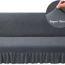 HFCNMY Stretch Armless Futon Cover with Skirt Knitted Jacquard Futon Sofa Bed Cover Machine Washable Futon Couch Cover Futon Sofa Cover Furniture Bed Protector with Elastic Bottom (Dark Gray)