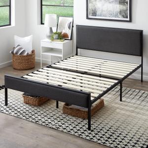 Edenbrook Hudson King Platform Bed Frame with Headboard-Underbed Storage-King Bed Frame No Box Spring Needed-Metal/Upholstery (Charcoal)