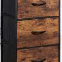 WLIVE Dresser with 3 Drawers, Fabric Nightstand, Cabinet with Wheels, Organizer Storage Dresser for Bedroom, Office, Closets, Sturdy Steel Frame, Easy Pull Handle, Rustic Brown Wood Grain Print