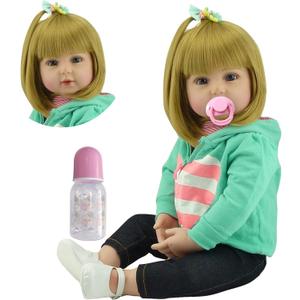 iCradle Lovely Reborn Baby Girl Doll 18 inch 45 cm Soft Silicone Realistic Looking Newborn Vinyl Dolls Handmade Toddler Toy for Ages 3+ (Green Outfit Cloth Body)