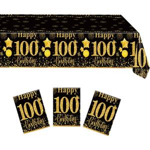 3 PCS 100th Birthday Tablecloth Black and Gold Theme Table Cloths for Parties Cheer to 100 Years Happy Birthday Tablecloth for Men Women Birthday Anniversary Party Supplies