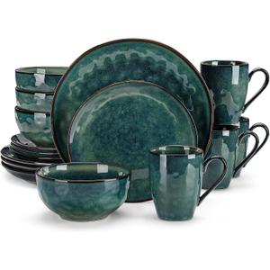 vancasso Starry 16 Pcs Dinnerware Set for 4, Handmade Reactive Glaze, Green
