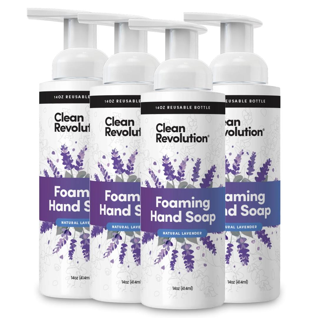 Clean Revolution Foaming Hand Soap. Ready to Use Formula. Natural Lavender. 14 oz, Pack of 4