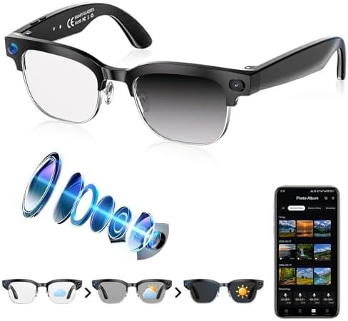 SGUKZF AI Smart Glasses with Camera, 4K EIS, Real-Time Translation | AI Object Recognition, Open-Ear Speakers, AI Voice Assistant, Bluetooth Calling, IP66 Water Resistance, Photochromic Lenses