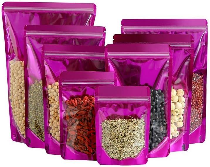 150 Pcs Mylar Bags for Food Storage, 5x8 Mylar Bag with Window Stand Up, Small Holographic Resealable Bags Smell Proof Bag Food Packaging for Small Business Freeze Dried Candy Jewelry Foil Packaging