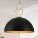 19.6" Black and Gold Pendant Lights for Kitchen Island Large Dome Pendant Light Fixture Industrial Hanging Lamp for Dining Room Hallway Entry Bedroom Bar