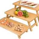 GEHE Natural Bamboo Cupcake Stand, Foldable 2 Tier Cupcake Display Stand Tower, Dessert Table Serving Tray for Birthday/Wedding/Christmas/Party, Charcuterie Boards