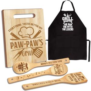 Pawpaw Gifts, Christmas Pawpaw Gifts for Men, Paw Paw Wooden Cutting Board Utensils with Apron, Great Pawpaw Grandprents Day Father's Day Birthday Kitchen