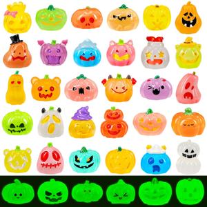36 Pcs Halloween Luminous Mini Resin Pumpkin Figures Fall Small Resin Pumpkin Decoration Glow in The Dark Artificial Pumpkin Miniatures to Hide for Crafts Dollhouse Halloween Party Home Table Decor