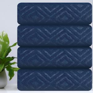 CHINO Extra Large Bath Towel Set, 4 Piece Navy Oversized Bath Sheets 35"x70"-Soft, Quick Dry, Super Absorbent, Diamond Pattern Microfiber Bath Sheets for Bathroom, Beach, Travel, Fitness, Yoga