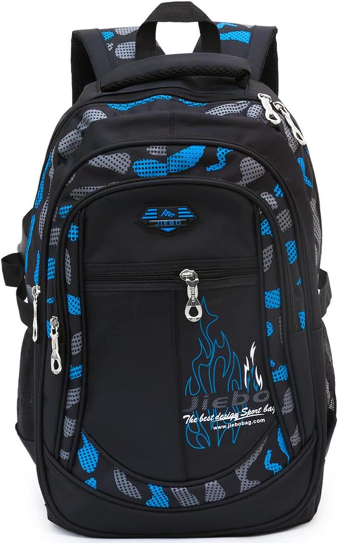 Boys Backpack Student Kids Bookbags Durable School Bags Big Heavy Duty Travel Waterproof (2-Blue)