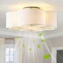 Boho Ceiling Fans with Lights, 20" Low Profile Ceiling Fan with Light Remote Control, Bladeless Flush Mount with 6 Speeds for Bedroom, Nursery, Living Room.