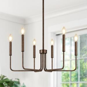 Rustic Brown Chandelier, 6-Light Antique Farmhouse Chandelier for Dining Room Lighting Fixtures, Vintage Candle Pendant Light Fixtures Chandeliers for Dining Room Bedroom, Foyer and Living Room