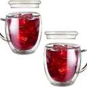 2 Pack -12 oz Clear Double Wall Glass Coffee Mug with Lid | Insulated Heat Proof Glass Tea Cup Mug with Handle | Perfect for Cappuccino Tea Latte Hot Beverage Wine Microwave Safe