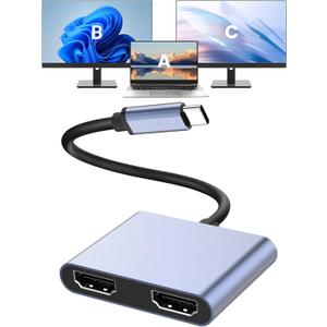 G GOPALA USB C to Dual HDMI Adapter 4K@60Hz, Multiport Adapter with 2 HDMI, USB3.0, PD 100W, USB C Splitter Compatible with MacBook Pro/Air, iPad Pro, Dell, HP, S24/S23/S22