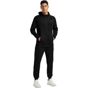 MoFiz Men's Tracksuits Sweatsuits for Men Athletic Set 2 Piece Track Suits Jogging Casual Warm Up Full Zip Running Sports Black M
