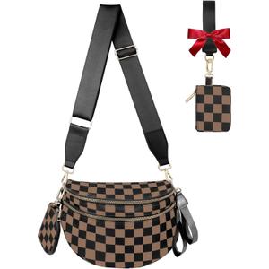Crossbody Bags for Women Bum Bag Nylon Fashion Waist Packs Fanny Packs Belt Bag Checkered Purse Handbags Wallets Purses Trendy Shoulder Bag (Checkered Dark Khaki, One Size)