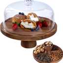Cake Stand with Lid, Multi-Functional 12in Round Cake Holder, Acacia Wood 2-in-1 Dessert Table Display Set, Charcuterie Board for Cheese ,Fruit Platter, Large Acrylic Cake Dome Cover