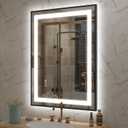 OKPAL 24x32 LED Bathroom Mirror with Black Frame, Lighted Mirrors for Bathroom Wall, Frontlit & Backlit LED Bathroom Vanity Mirror, Anti-Fog, Dimmable, Shatterproof, ETL Listed