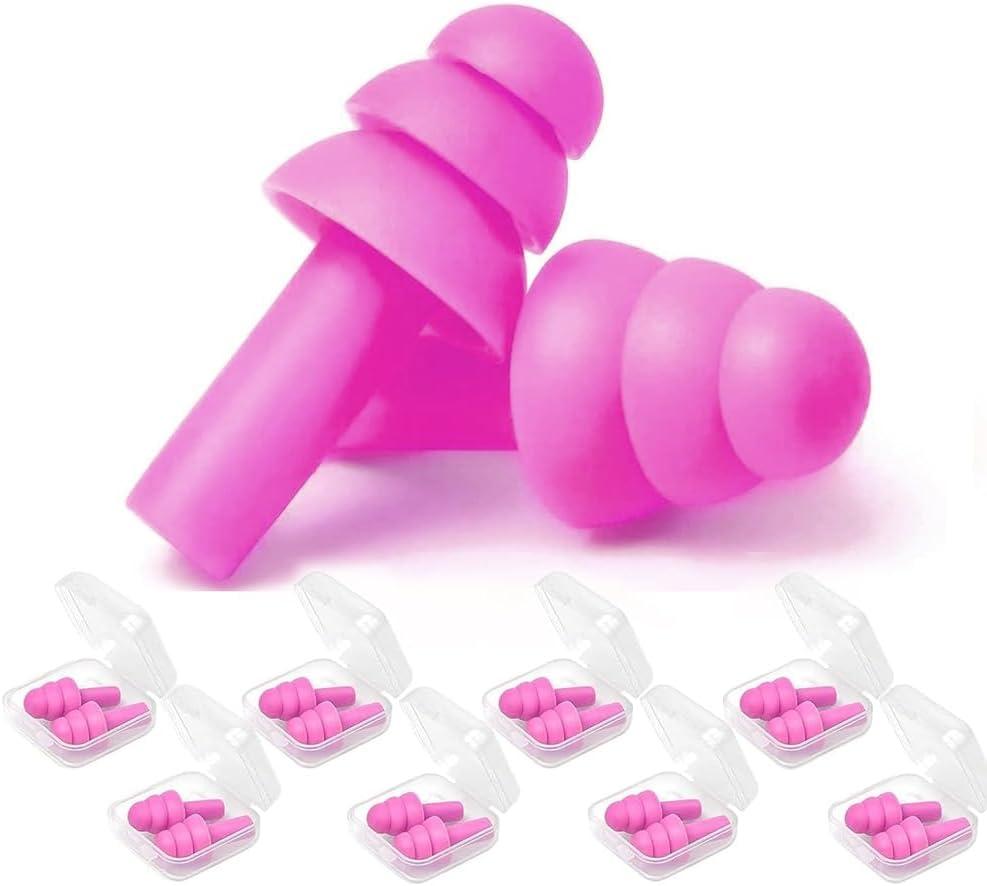 Ear Plugs for Sleeping, 8 Pairs Noise Canceling Soft Reusable Silicone Earplugs Waterproof Noise Reduction Earplugs for Sleeping, Swimming, Snoring, Concerts, Work, Noisy Places (Lotus Pink)