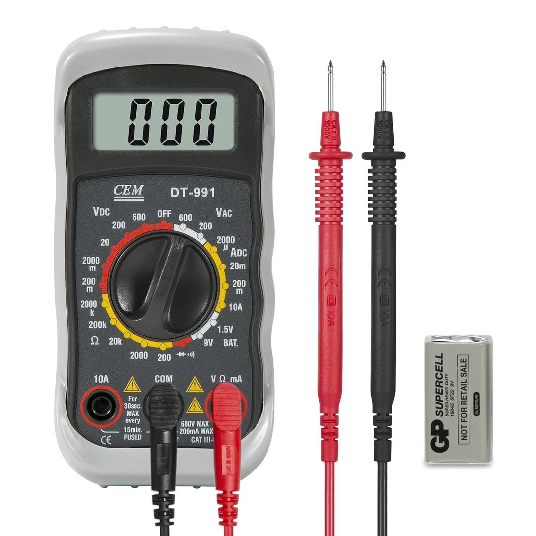 CEM Digital Multimeter 600V AC/DC Voltage Meter,Multimeter with Test Leads Backlit LCD,Volt Amp Ohm Transistor Diodes Meter,Audible Continuity and Battery Test,Holster Case