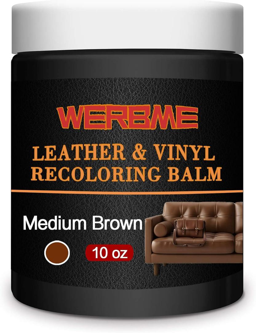 Leather Recoloring Balm & Color Restorer - 10OZ Multipurpose Dye & Paint for Faded Leather Couches, Car Seats, Shoes | Fix Scratches on Clothing, Furniture & Accessories(Medium Brown)