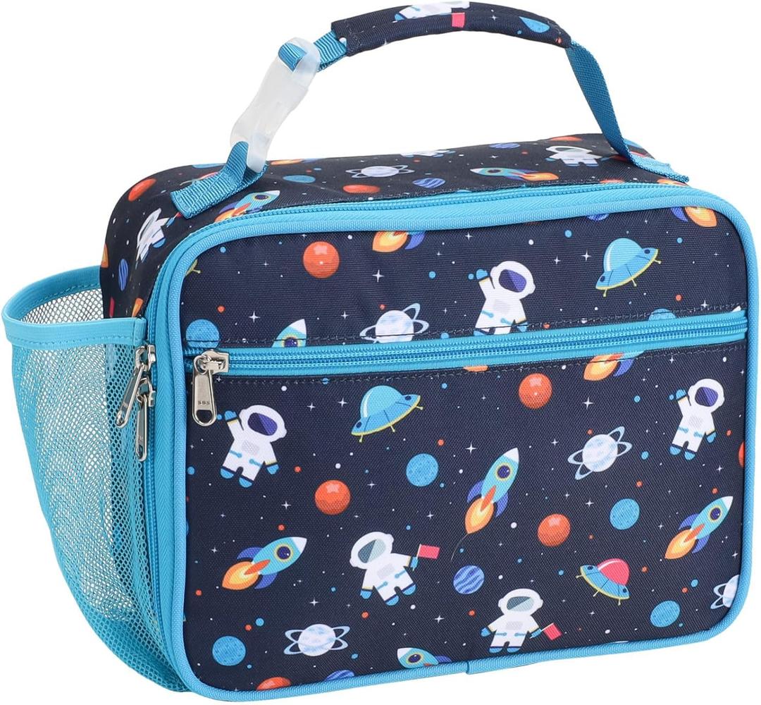 Bagseri Kids Lunch Bag Boys - Thermal Insulated Lunch Box Tote with Water Bottle Holder, Reusable Leak-Proof Kids Lunch Box for Daycare & School, Dark Blue Space Astronaut (Containers Not Included)