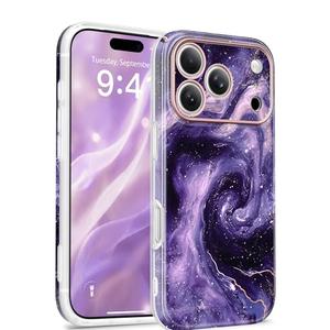 GVIEWIN for iPhone 17 Pro Case Compatible with MagSafe, [Full Camera Protection][Military-Grade Protection] Shockproof Protective Slim Magnetic Marble Phone Case for 17 Pro 6.3", Vortices/Purple