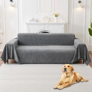 HAOMAIJIA Non Slip Couch Cover Sofa Covers for 3 Cushion Couch Washable sectional Couch Covers for Dogs pet Furniture Protector Couch Cover Blanket for Living Room (Grey, 91"x134")