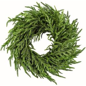 ENVEN 24" Norfolk Pine Wreath for Front Door, Real Touch Norfolk Pine Wreath Artificial Green Wreath Greenery Realistic Wreath Holiday Decoration for Home Decor