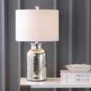 JONATHAN Y 24.5" Mercury Silver Trellis Glass Table Lamp for Living Room, White Linen Shade, Modern Bedside Nightstand Lamp for Bedroom, LED Bulb Included, UL Listed (JYL1084A)