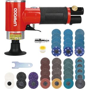 Pneumatic Mini Orbital Sander Grinder Polisher Kit, 2 inch Air Right Angle Surface Prep Tool with 41pcs Roll Lock Discs