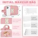 Initial Birthday Gifts Makeup Bag, Preppy Chenille Patch Cosmetic Bag, Birthday Gift Travel Toiletry Pouch, Ideal Gift for Women, Girls, Teachers & Moms (Light Pink, H)