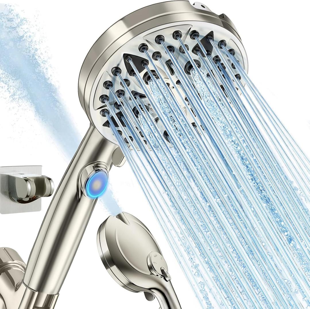 Jill Deaaa 9-Mode High Pressure Shower Head with handheld - Luxury Modern Shower Head with ON/Off Switch, Built-in Power Spray to Clean Tub, Stainless Steel Hose Adjustable Wall & Overhead Brackets