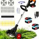 Electric Weed Wacker Cordless with Wheels,21V Lightweight Electric Weed Eater Battery Powered,4 in 1 Grass Trimmer/Brush Cutter/Lawn Edger/Lawn Mower,No String Trimmer Battery Operated for Garden Yard